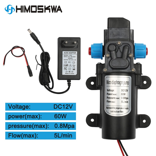 DC 12V 60W Micro Electric Diaphragm Water Pump Automatic Switch 5L/min High Pressure Car Washing Spray Water Pump 0.8Mpa 5L/min